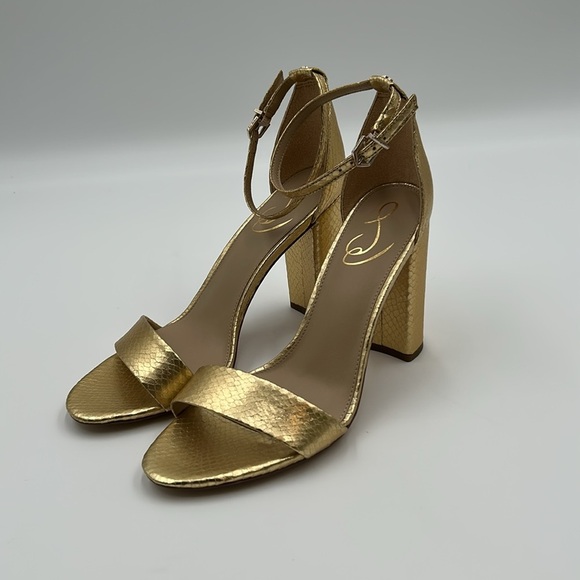2525- Sam Edelman Yaro Gold Boa Print Ankle Strap Sandals Size 9.5 M NWT - Picture 3 of 10